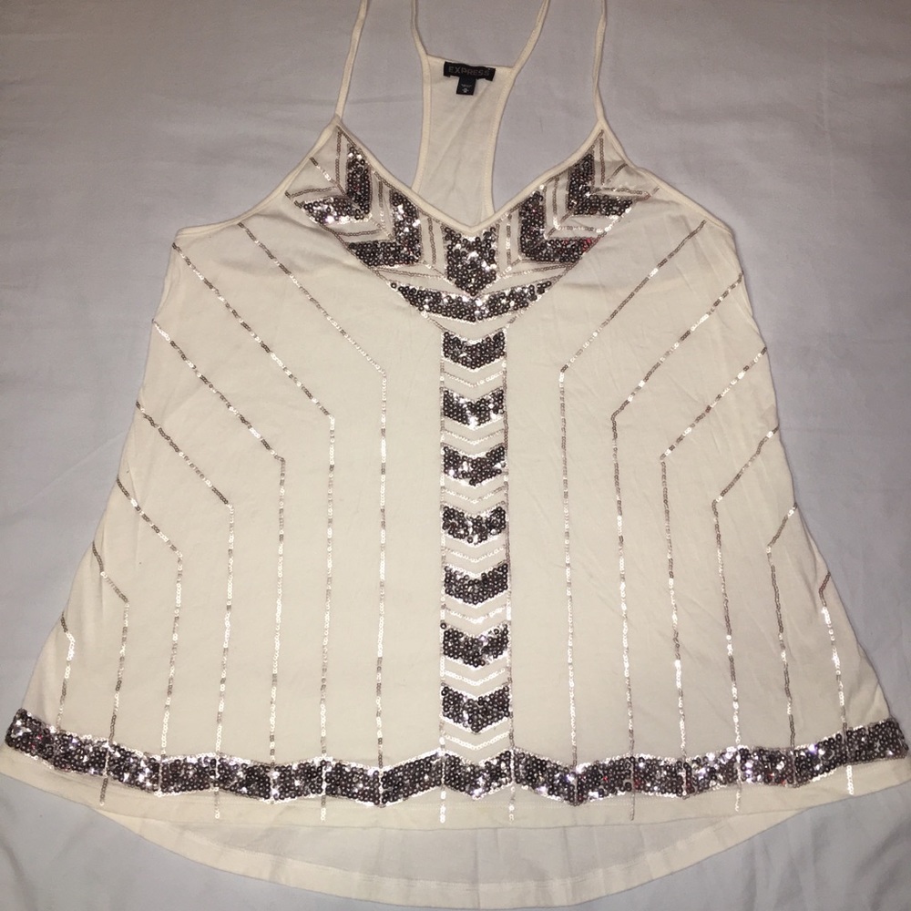Express medium white tank with sequin design